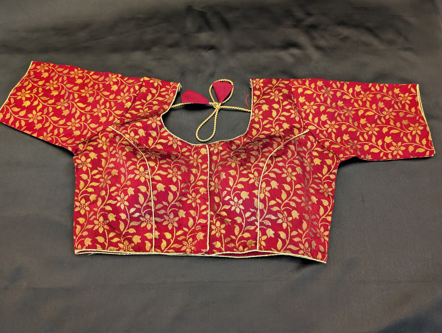 Pink Designer Saree with Red Border & Gold Bird Designs