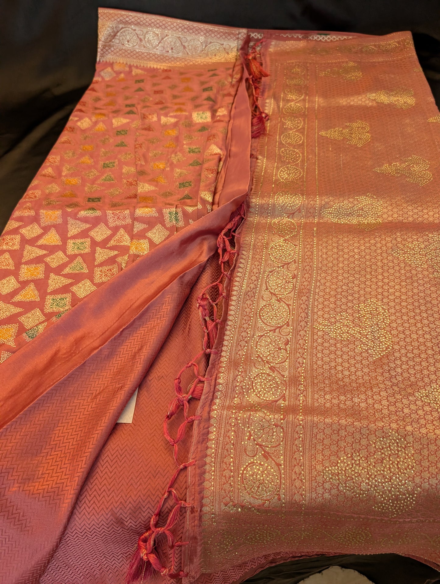 Pink Designer Saree with Gold Ari Work — Full Set | Festive & Bridal Ethnic Wear