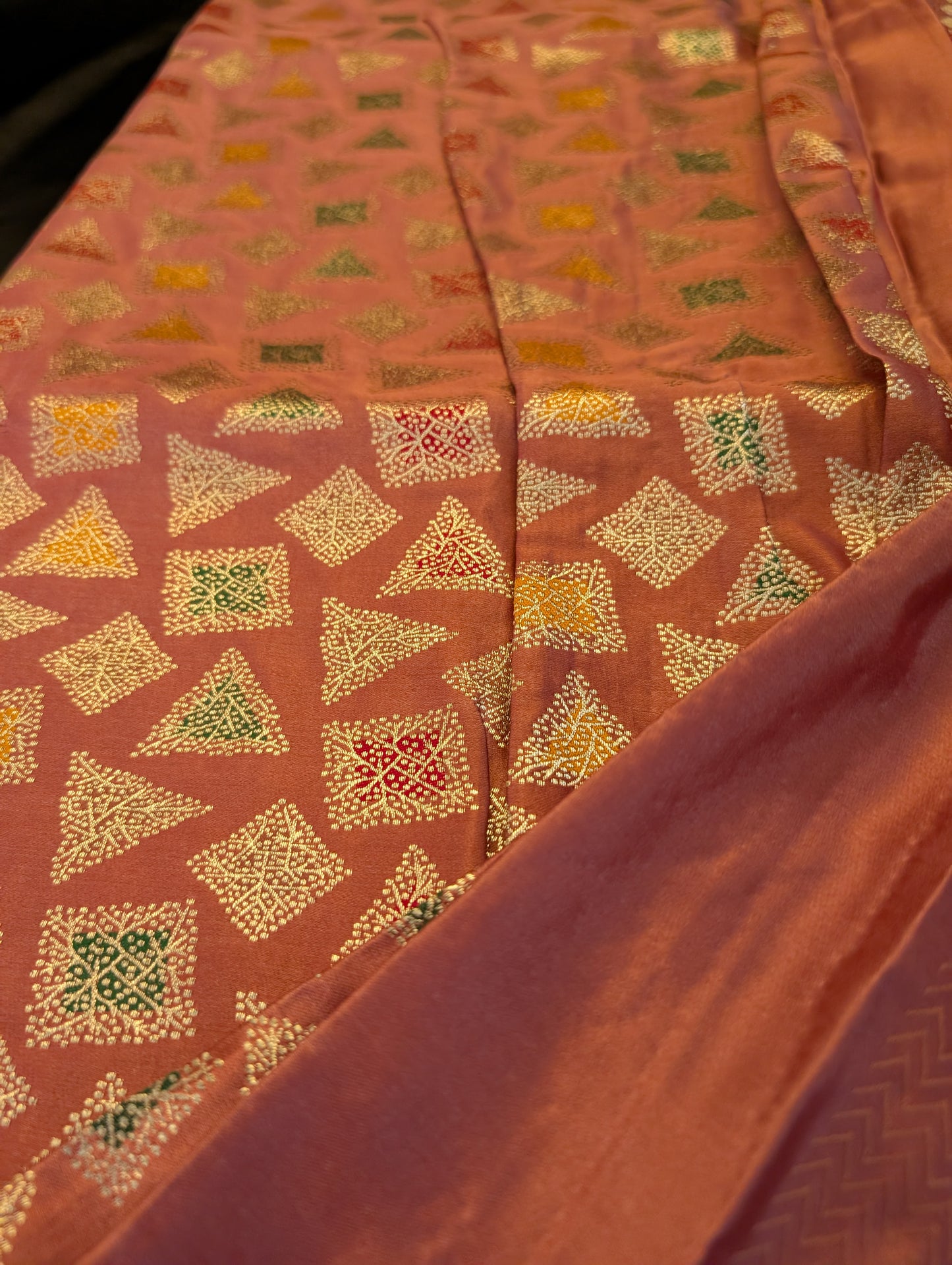 Pink Designer Saree with Gold Ari Work — Full Set | Festive & Bridal Ethnic Wear