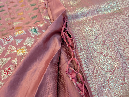 Pink Designer Saree with Gold Ari Work — Full Set | Festive & Bridal Ethnic Wear