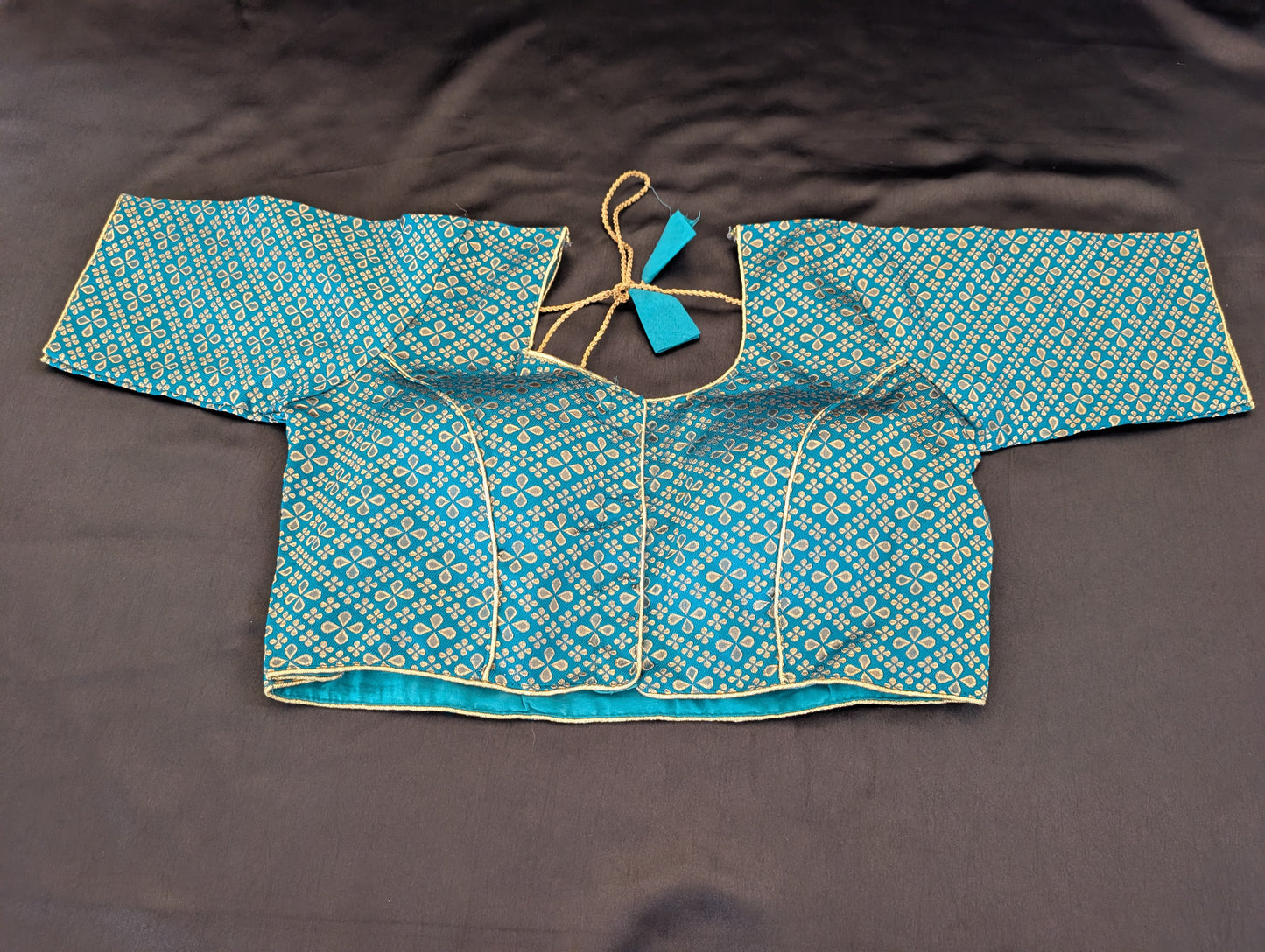 Red Designer Saree with Blue Story Gold Stone work with Tussles