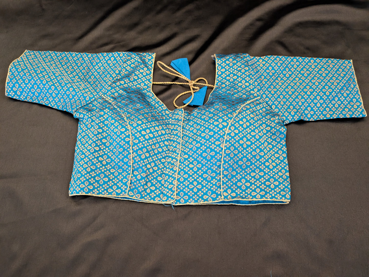 Blue Designer Saree – Double-Blue with Gold Work – Full Set