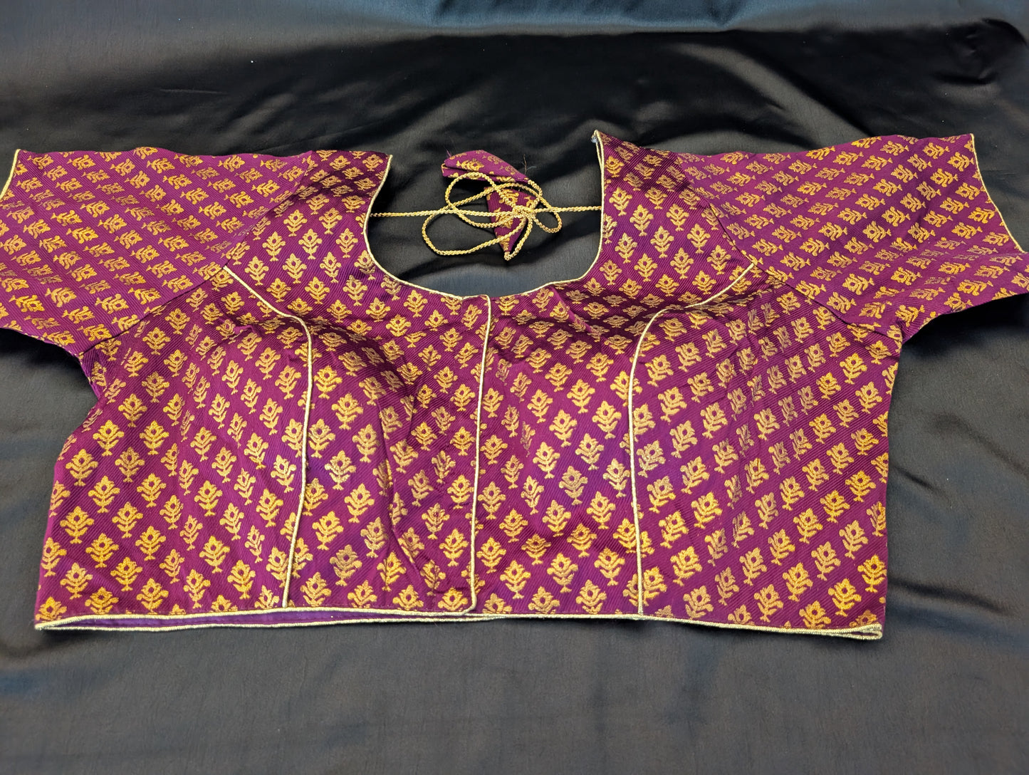 Teal Blue Designer Saree with Bronze Designs & Purple Headpiece – Full Set