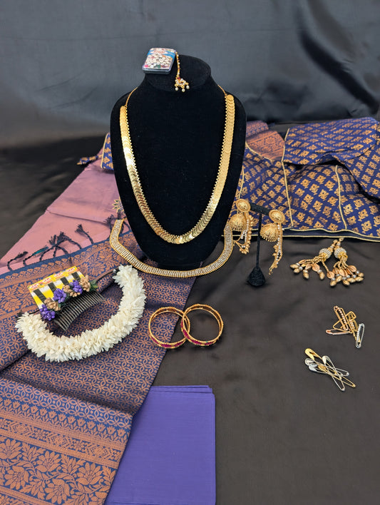 Purple Designer Saree with Bronze designs – Full Set