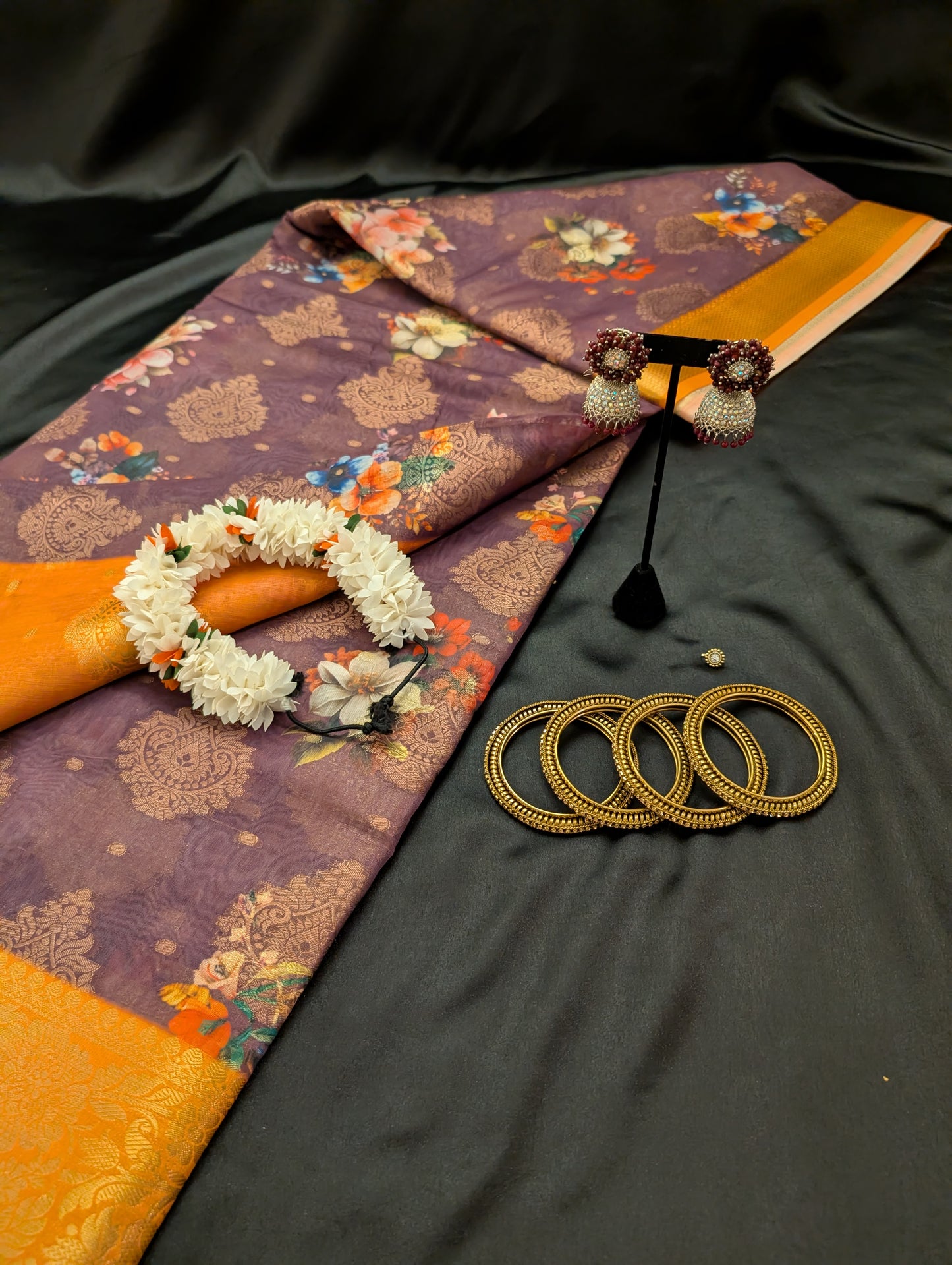 Dark Purple Designer Saree – Full Set