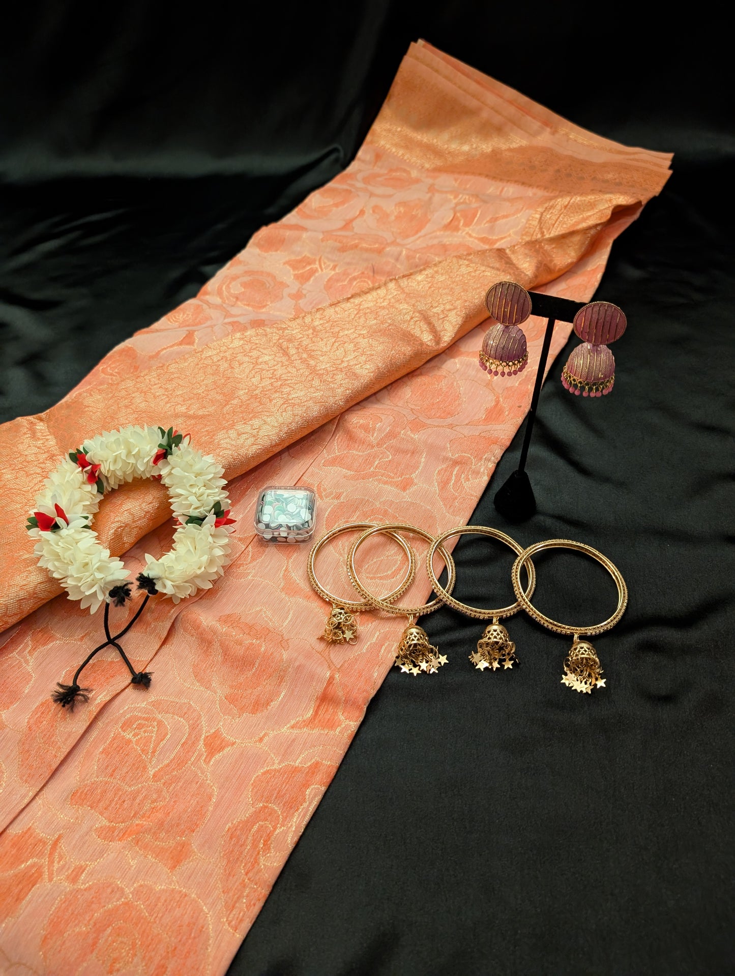 Pink Gold Work Designer Saree – Full Set