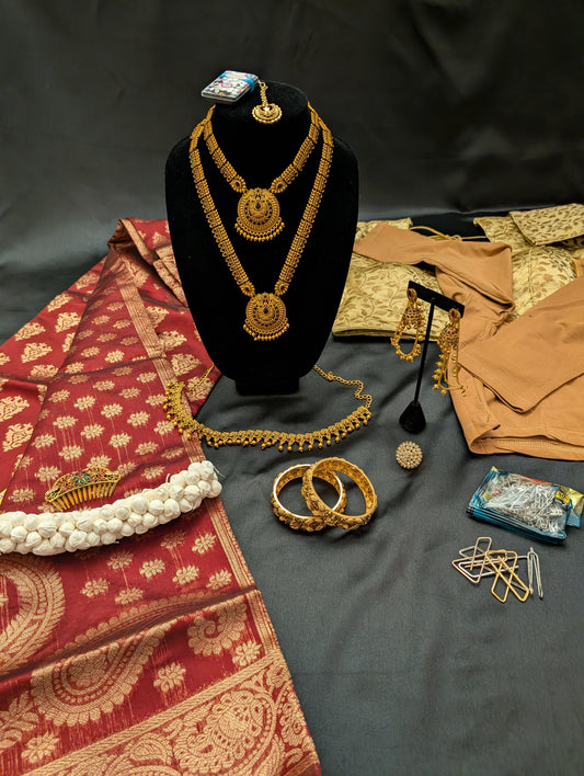 Maroon Red Designer Saree with Gold Work – Full Set