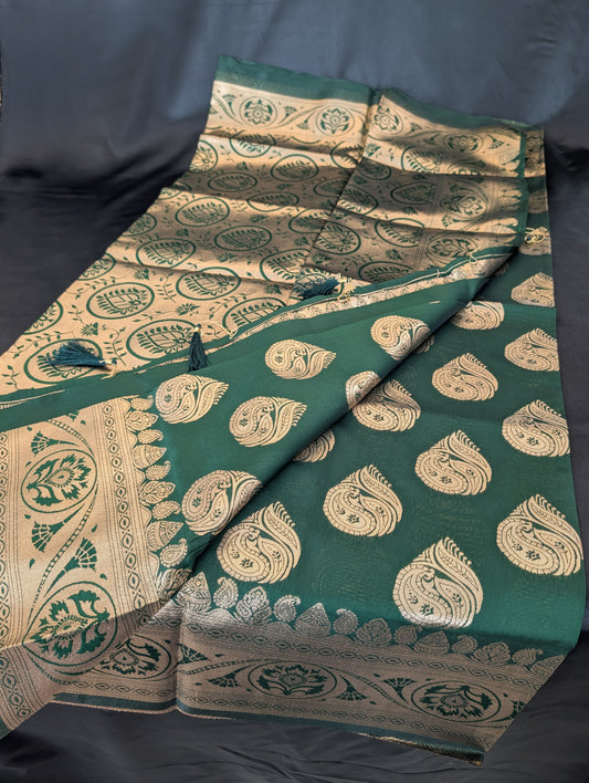 Green with Gold Work Designer Saree – Full Set