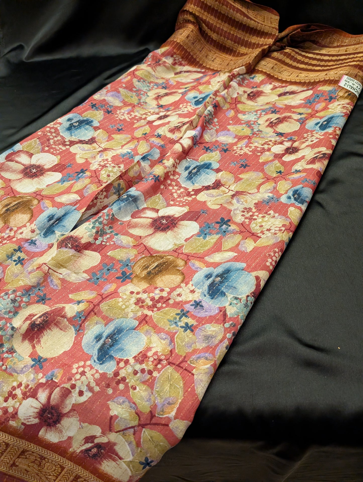 Burgundy Print Designer Saree – Full Set