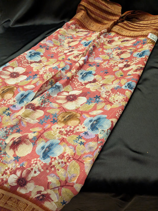 Burgundy Print Designer Saree – Full Set