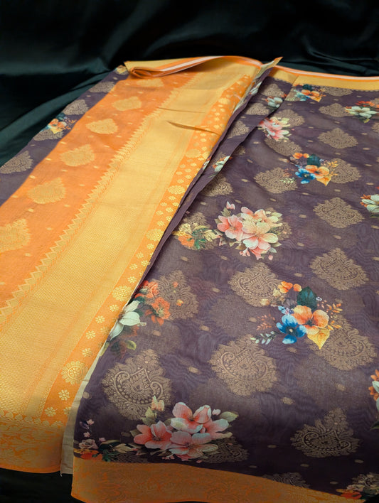 Dark Purple Designer Saree – Full Set