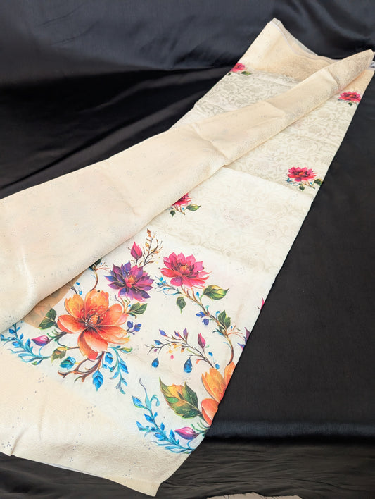 Beautiful Peach Designer Lightweight Saree with Big Floral Prints - Full set