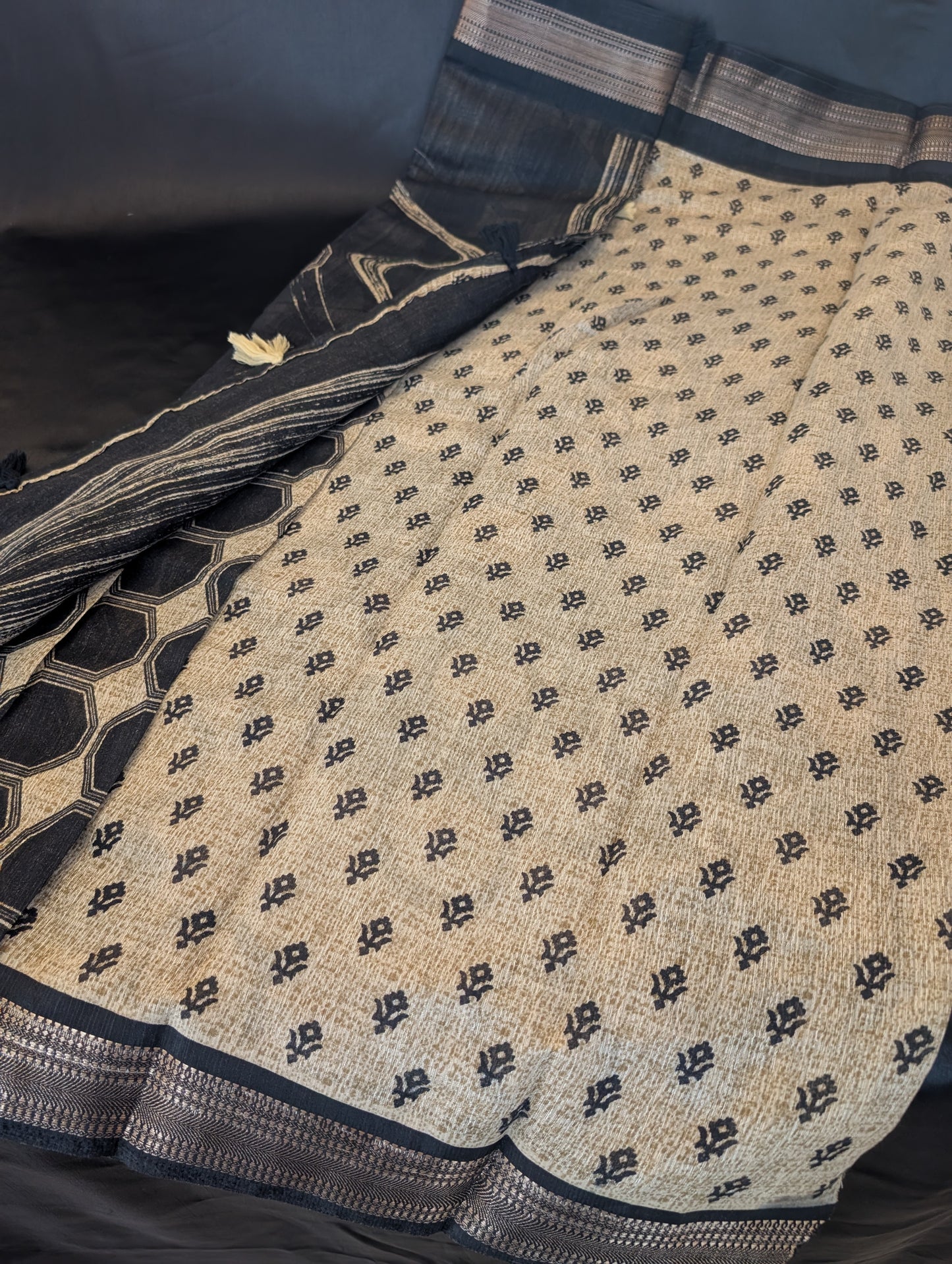 Black & Light Brown Designer Saree – Full Set