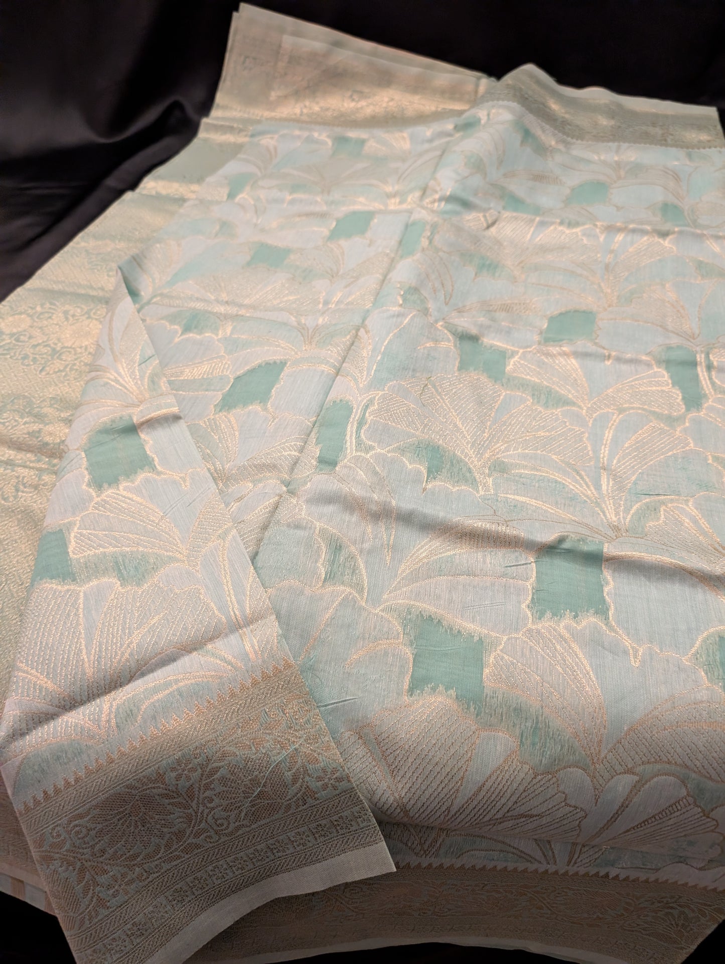 Light Green Teal Designer Saree – Full Set