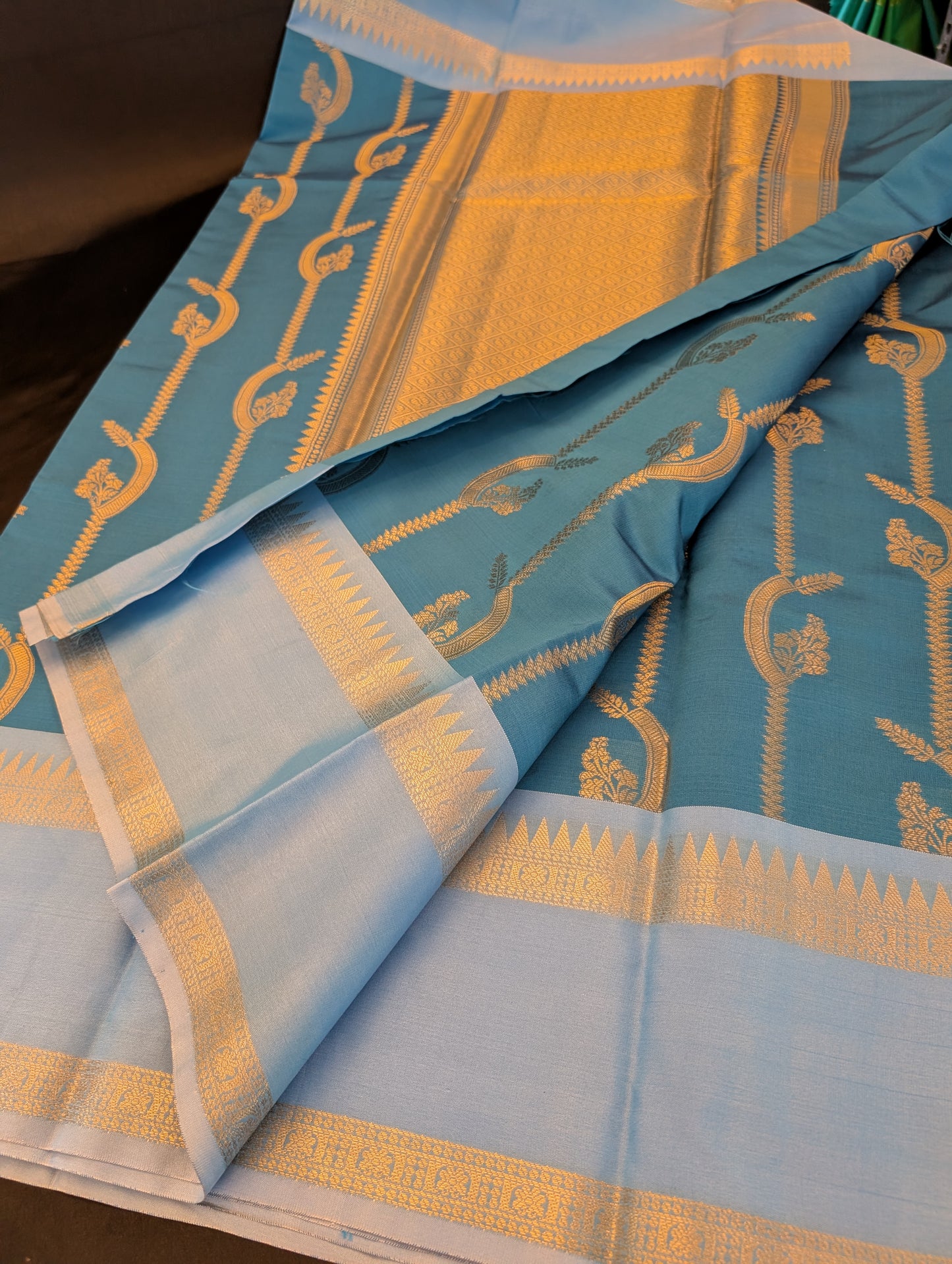 Blue Designer Saree – Double-Blue with Gold Work – Full Set