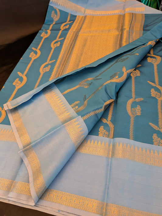 Blue Designer Saree – Double-Blue with Gold Work – Full Set
