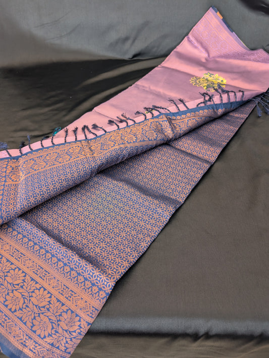 Purple Designer Saree with Bronze designs – Full Set